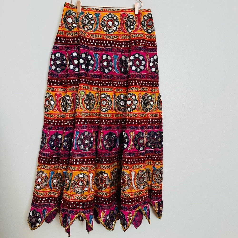 Aari Embroidered Cotton Skirt Mirror Work Indian Lehenga Choli Set Top Colorful - Picture 6 of 8